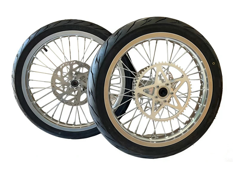 Chrome Surron Light Bee X Wheel Supermoto Tire 17" Sprocket Disc Brake Rotor