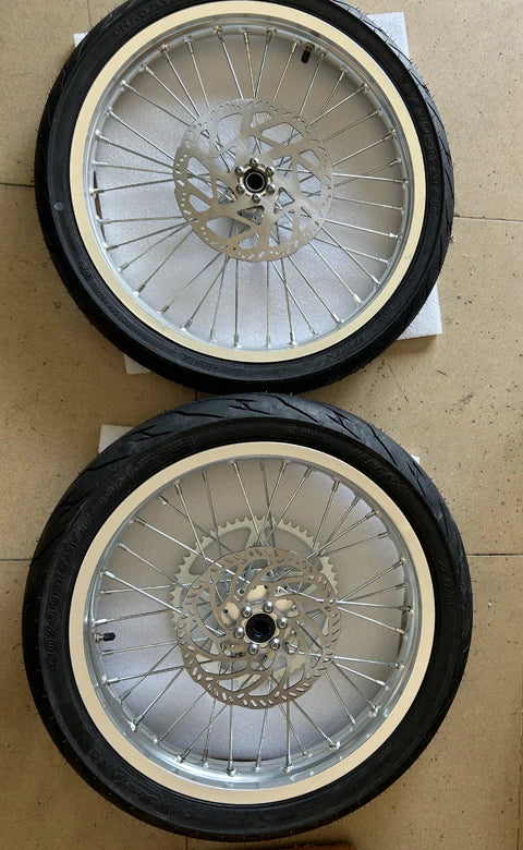 Chrome Surron Light Bee X Wheel Supermoto Tire 17" Sprocket Disc Brake Rotor