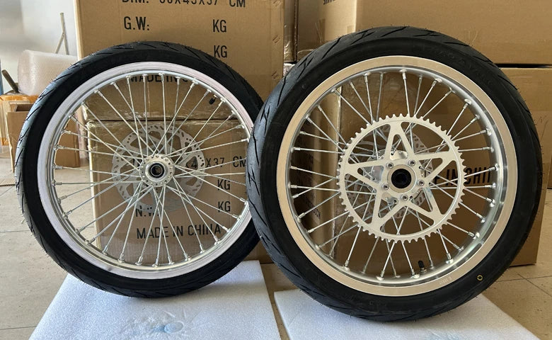 Chrome Surron Light Bee X Wheel Supermoto Tire 17" Sprocket Disc Brake Rotor