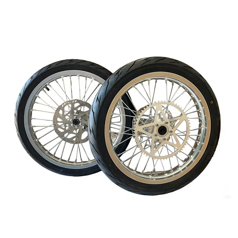 Chrome Surron Light Bee X Wheel Supermoto Tire 17" Sprocket Disc Brake Rotor